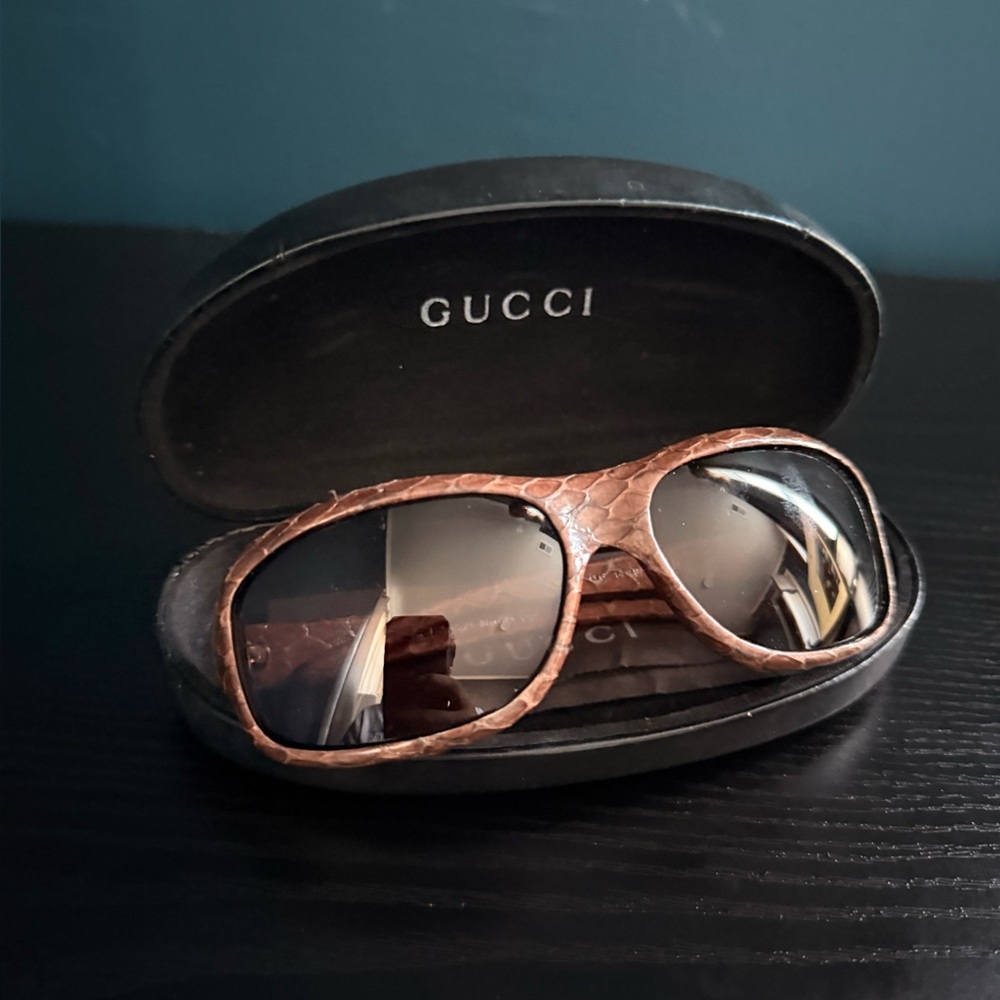 Gucci Brown Python Skin Brown Lens Sunglasses Rar… - image 2